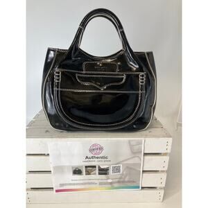 KATE SPADE LARGE BLACK, WHITE PATTON LEATHER HANDBAG (ASIS)